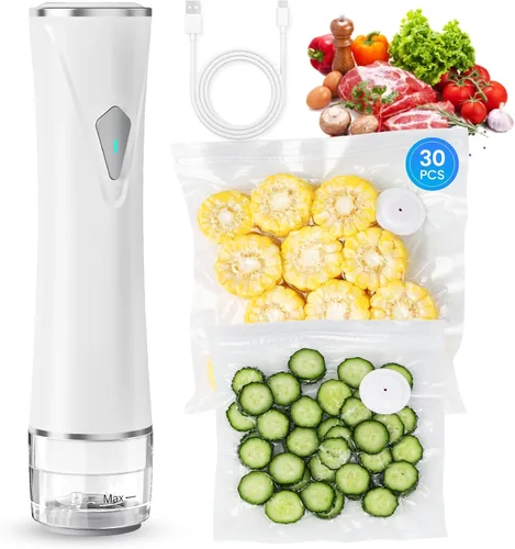 Sellador al vacío para alimentos con tanque visible, máquina selladora al vacío de mano con 30 bolsas reutilizables para una frescura 5 veces más