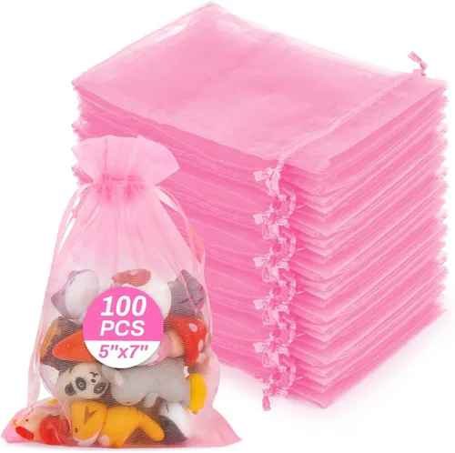 Miniatura 19 de Sukh 100 bolsas de organza de 5''x7'' - Bolsas de malla transparente blanca con cordón para joyas, jabón, frutas, dulces, pequeñas bolsas de regalo