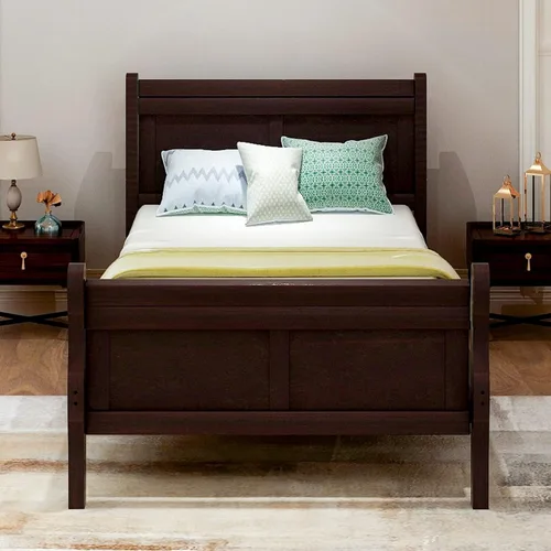 Harper & Bright Designs Base de cama individual de madera maciza para niños, marco de cama de plataforma individual con cabecero, estribo, soporte