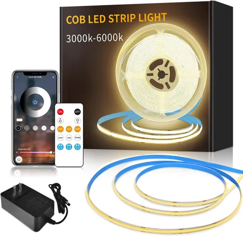 Miniatura 9 de Tira de luz LED COB de 32.8 pies, color blanco, regulable, CC de 24 V, 6000 K, cinta de luz LED flexible para dormitorio, con control remoto