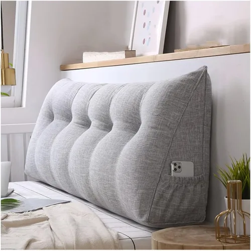 Miniatura 10 de Almohada triangular para cabecero, almohada de cuña grande para respaldo de lectura para sofá cama, cojín triangular con bolsillo y funda extraíble