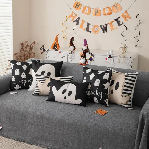 Miniatura 7 de Funda de almohada de Halloween de 12 x 20 pulgadas, diseño de fantasma, acuarela, para Halloween, decoración de almohadas lumbares para exteriores
