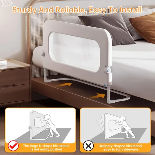 Miniatura 5 de Barandilla de protección para cama de bebé para niños pequeños, altura ajustable de 59 pulgadas, barandilla de cama abatible, barandilla lateral