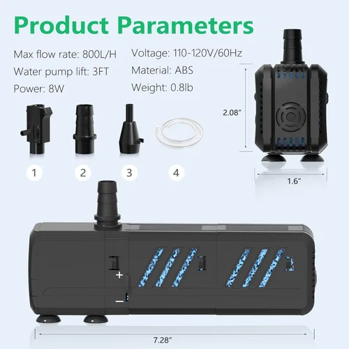Miniatura 6 de Filtro de acuario, filtro de tanque de tortuga Insputer de 8 W con 2 filtraciones de esponjas, filtros sumergibles ajustables de 200 GPH para agua