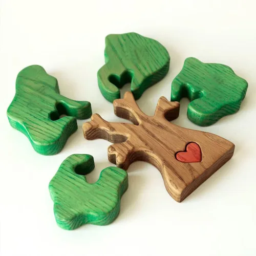 Miniatura 2 de Rompecabezas de madera familiar con diseño de animales de amor, rompecabezas de oso de madera, pieza decorativa de roble de madera personalizada