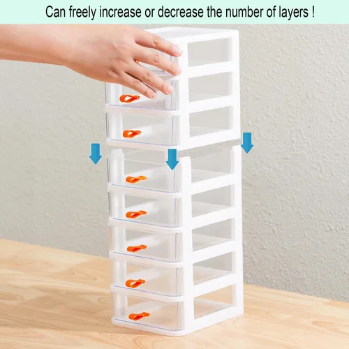 Miniatura 7 de Gagee Mini cajones de almacenamiento apilables de 5 cajones, cómodas de plástico con cajones para artes y manualidades, herramientas pequeñas