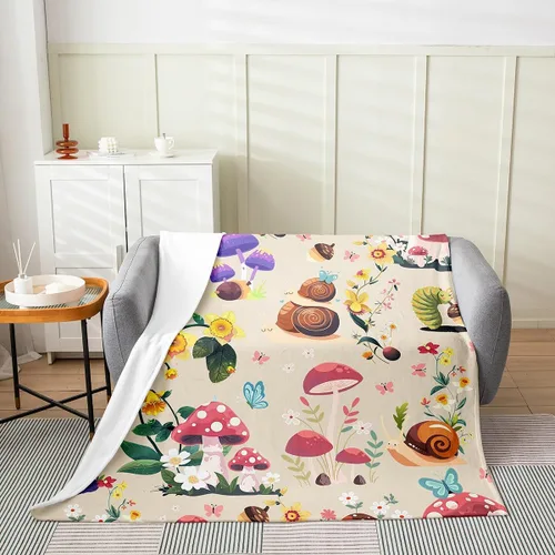 Miniatura 3 de jejeloiu Cute Mushroom Decor Plush Throw Blanket, For Kids Boys Girls 40"x50" Botanical Plants All Season,Bed Blanket Cartoon Mushrooms Flannel