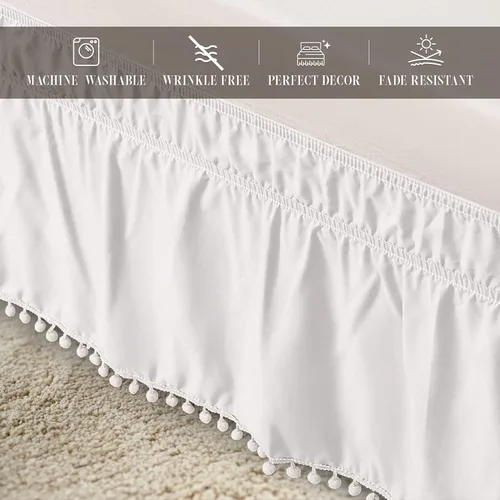 Miniatura 8 de Elegant Comfort Ella Collection - Falda de cama con pompones, 16 pulgadas de caída, 1500 hilos de calidad egipcia, elástico envolvente para una