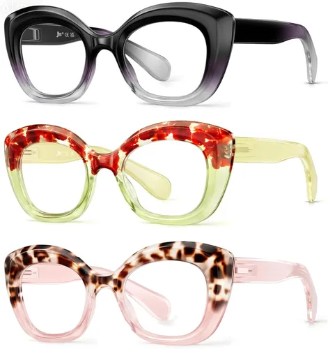 Miniatura 10 de JM Gafas de lectura con ojo de gato para mujer, lectores de computadora con bloqueo de luz azul con bisagra de resorte