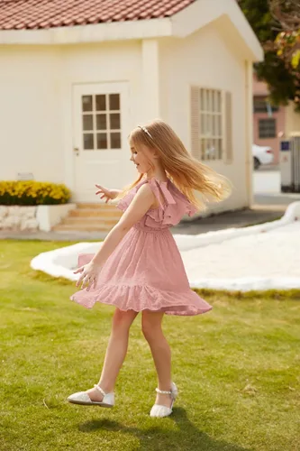 Miniatura 2 de GRACE KARIN Vestido de verano para niñas, vestido de verano con un hombro y manga con volantes, vestido casual