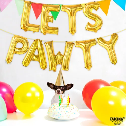 Miniatura 2 de KatchOn, Globos Lets Pawty Dorados - 16 Pulgadas Pancarta Lets Pawty Globos de Cumpleaños de Perro para Decoraciones de Cumpleaños Pancarta