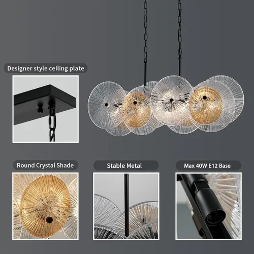 Miniatura 6 de LIGHTDAMY Candelabros de cristal negro para lámparas de comedor sobre la mesa Iluminación de isla de cocina de 8 luces con cubierta de vidrio