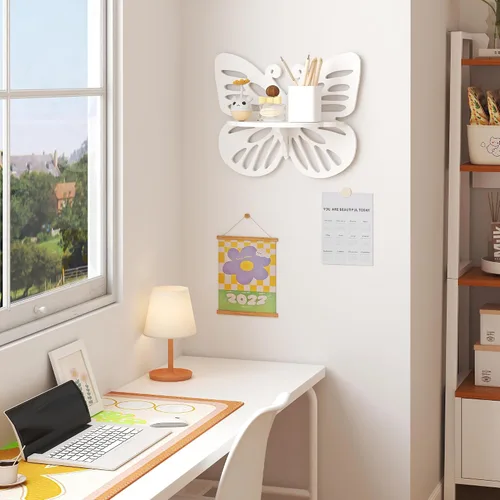 Miniatura 8 de Estante flotante Deor de pared con forma de mariposa, bonito estante de pared para habitación de niños, pequeño estante decorativo montado