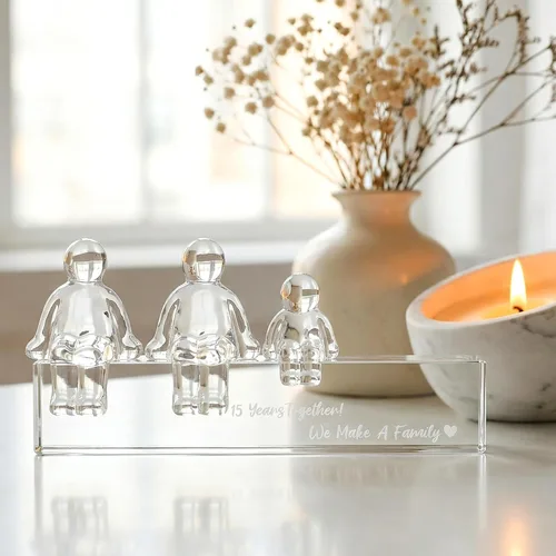 Miniatura 3 de Ornalrist Regalos de boda de cristal para el 15º aniversario para ella y él, 15 años juntos hicimos un adorno de cristal familiar para esposa, 1 niño