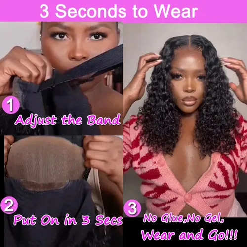 Miniatura 5 de Srakuw Wear and Go - Pelucas de cabello humano sin pegamento, precortadas con encaje frontal, pelucas para mujeres negras, sin pegamento, onda
