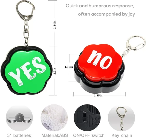 Miniatura 3 de Yes No Sound Buzzers, botones portátiles de llavero con sonido, juego de 2 zumbadores de respuesta, zumbadores para espectáculos de juegos Sí No