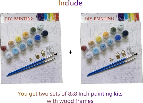 Miniatura 7 de TINDAY Kit de 2 piezas enmarcadas de pintura por números para adultos, principiantes, niños, pintura acrílica por números, pintura acrílica para 2