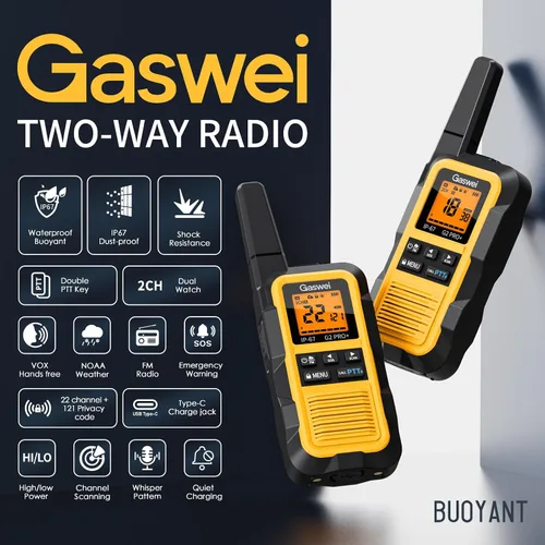 Miniatura 2 de Gaswei G2Pro+ Walkie Talkies de Servicio Pesado IP67 Radios Bidireccionales Impermeables con Alerta Meteorológica NOAA y Flotante 2 Vatios