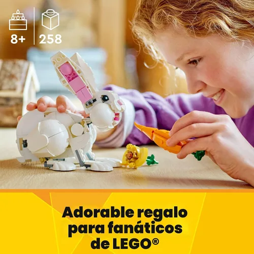 Miniatura 6 de LEGO Creator 3 en 1 Juego de construcción de juguete de animal conejo blanco, juguete STEM para niños de 8 años en adelante, se transforma de conejo