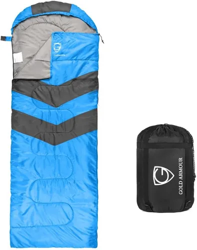 Gold Armour Sacos de dormir para adultos, niños, niñas, mochileros, senderismo, campamento, clima frío y cálido 4 estaciones, uso en interiores y
