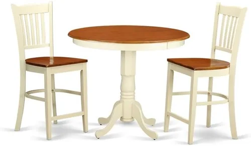 Miniatura 8 de East West Furniture JAGR3-OAK-W - Juego de mesa de comedor de 3 piezas de altura de encimera de cocina contiene una mesa redonda de madera con Roble