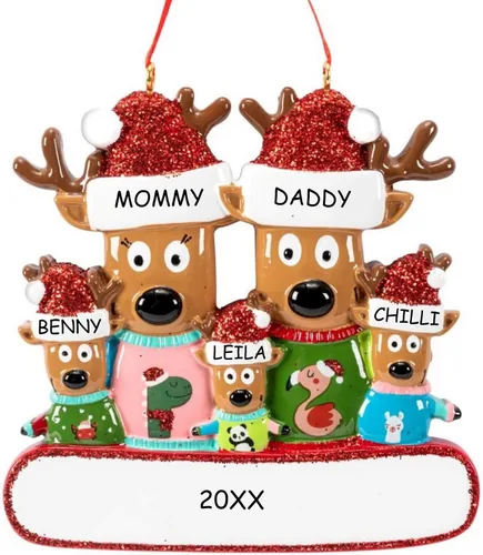 Miniatura 10 de Adorno personalizado con diseño de familia de renos
