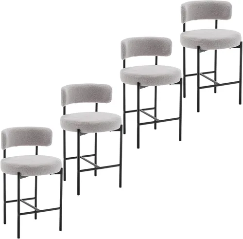 Miniatura 9 de Cinxzar Taburetes de Bar Boucle Juego de 2, Taburetes de Bar de Altura de Mostrador Beige con Respaldos, Taburetes Modernos para Isla de Cocina