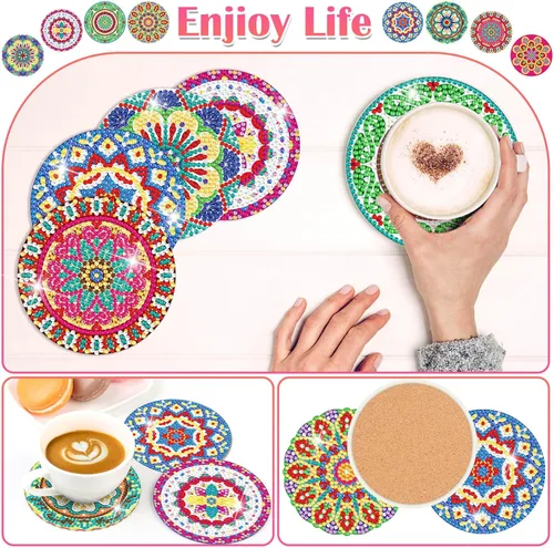 Miniatura 2 de Billbotk Juego de 8 posavasos de pintura de diamantes con soporte, posavasos de arte de diamante, artes y manualidades para adultos, pequeños kits