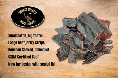 Miniatura 5 de Bronco Billy's Beef Jerky Tarro empapado de Boubon de 8 oz