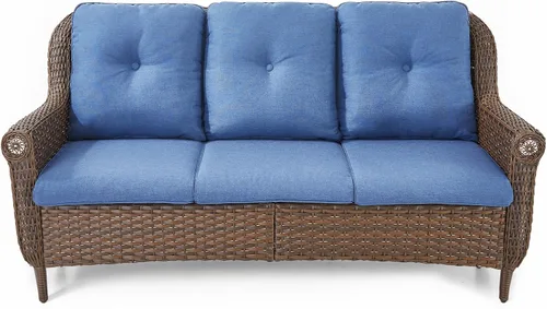 Miniatura 7 de Sofá de mimbre para patio, sofá de mimbre para exteriores, resistente para todo tipo de clima, sofás para 2 personas con respaldo alto y cómodos
