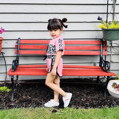 Miniatura 42 de Ropa de verano para niña, camiseta de manga corta para bebé, pantalones cortos, estampado de leopardo, camuflaje, de 18 meses a 6 años