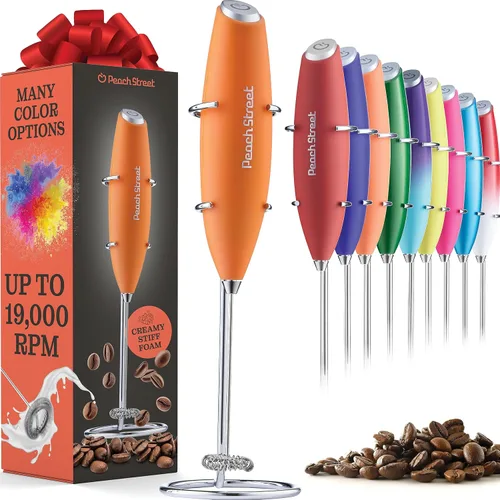 Miniatura 9 de Potente espumador de leche de mano, mini espumador de leche, funciona con pilas (no incluida), mezclador de bebidas de acero inoxidable para café