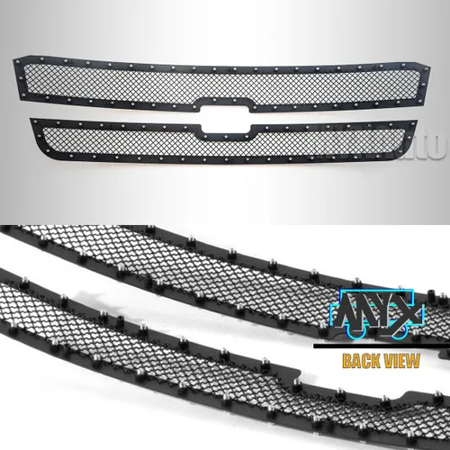 Miniatura 5 de Rejilla de remache frontal de acero inoxidable negra compatible con Chevy Avalanche 1500/2500 03-05 Silverado1500/1500HD/SS/2003-2004 Chevy
