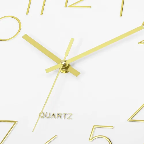 Miniatura 4 de Lumuasky Reloj de pared dorado de 12 pulgadas, silencioso y sin tictac, funciona con pilas, redondo, moderno, para decoración de sala de estar