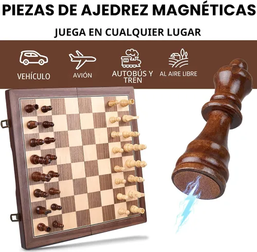 Miniatura 5 de AMEROUS - Juego de ajedrez magnético de madera de 15 pulgadas para adultos y niños - con tablero plegable, paquete de regalo, ranuras