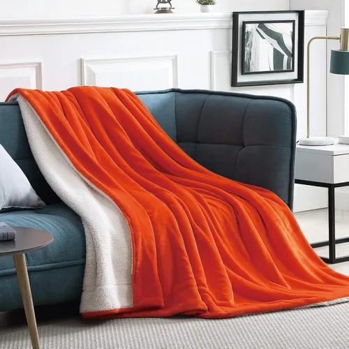 Miniatura 9 de Walensee Manta de vellón Sherpa (Tamaño de manta de 50 x 60 pulgadas, naranja) Manta de felpa peluda súper suave reversible de franela de microfibra