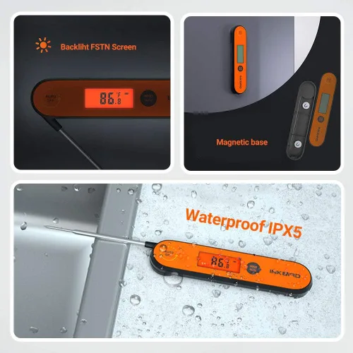 Miniatura 3 de Inkbird Termómetro de carne de lectura instantánea IHT-1P, termómetro digital impermeable recargable para alimentos con calibración, imán