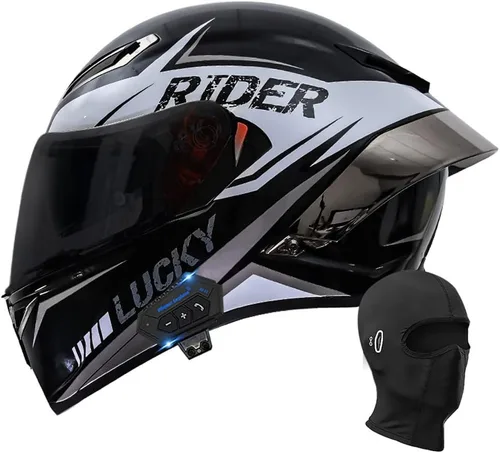Miniatura 19 de Casco de motocicleta Bluetooth de cara completa, aprobado por DOT, casco antivaho, doble visera, casco de bicicleta de calle, altavoz dual integrado