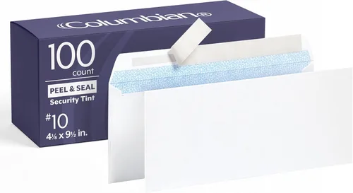 Columbian Sobres de seguridad #10, paquete de 100, sobres autosellables para correos del hogar, escuela y negocios, sin ventana, 4-1/8 x 9-1/2