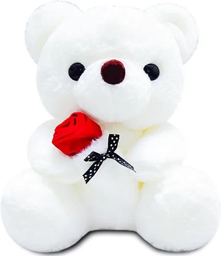 Peluche de Oso Blanco de 10 pulgadas Juguetes de Animales de Peluche con Rosa, Peluches de Oso Polar Kawaii, Juguetes de Peluche de Animales Suaves