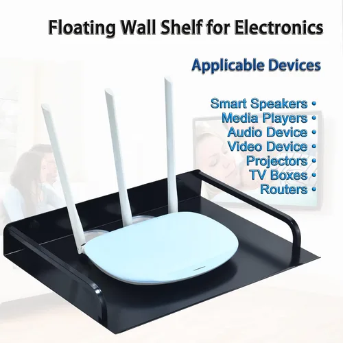 Miniatura 3 de HNVNER Estante flotante para componentes de TV, estante de proyector montado en la pared, estantes centrales de entretenimiento de metal