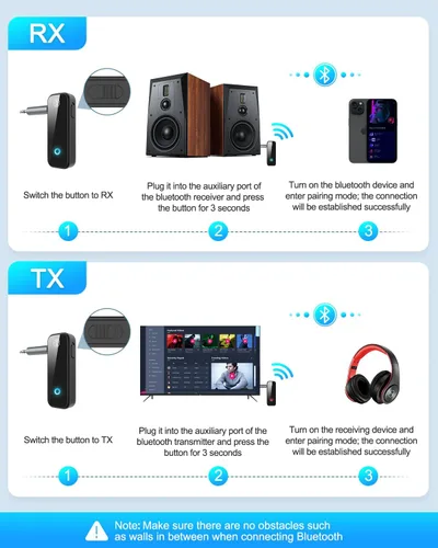 Miniatura 6 de Paquete de 2 adaptadores Bluetooth AUX para automóvil, transmisor receptor Bluetooth 5.4 2 en 1 para automóvil con pantalla de visualización