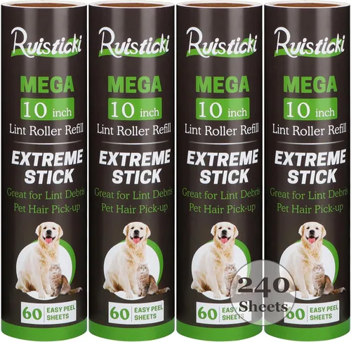 Recambio de rodillo de pelusa de 10 pulgadas compatible con rodillos grandes Mega de 10 pulgadas de ancho, paquete de 4 repuestos, 60 hojas por