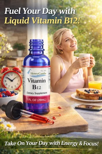 Miniatura 6 de HoneyCombs B12 Liquid Drops Suplemento de vitamina B12 para energía, metabolismo, enfoque cerebral y apoyo nervioso Gotas líquidas sublinguales B12