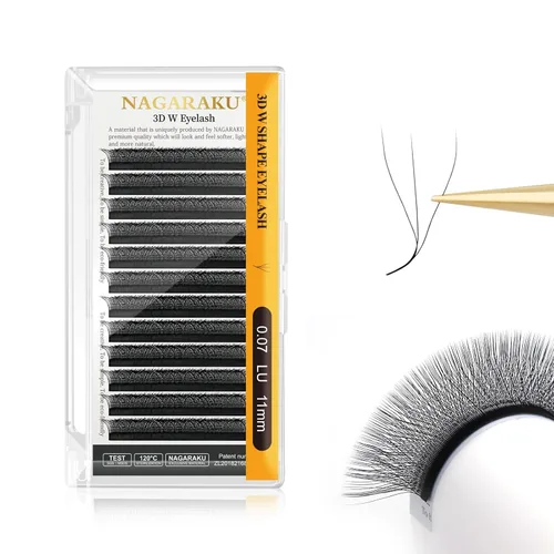 Miniatura 247 de NAGARAKU Extensiones de pestañas Double Tips 4D W, suministros con puntas dobles, gruesas con rizado D de 0.07 mm, bandeja mixta 8-15 mm, 0.07-D