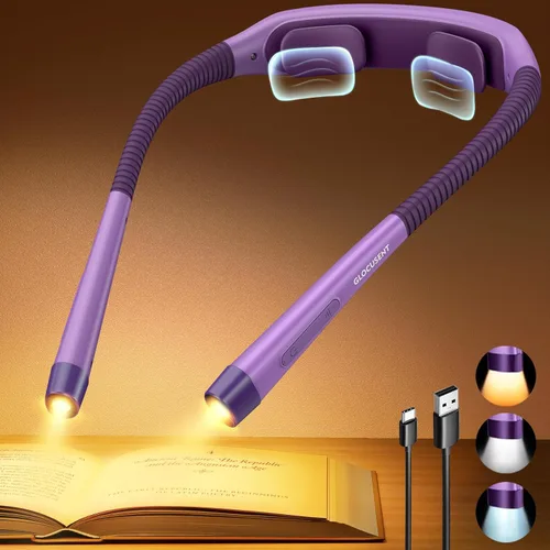 Miniatura 9 de Glocusent Luces de lectura ergonómicas para libros en la cama, luz recargable de 1600 mAh, 100 horas, 3 colores y 5 brillo, luz de cuello con Gris