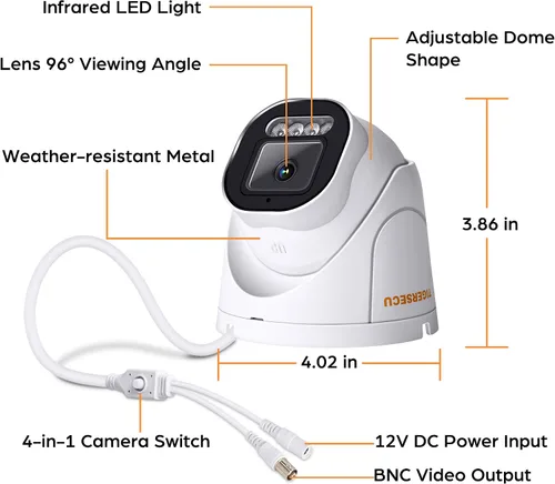 Miniatura 6 de TIGERSECU Cámara de seguridad domo gran angular de 5 MP para TVI, CVI, AHD, CVBS DVR, resistente a la intemperie para uso en interiores