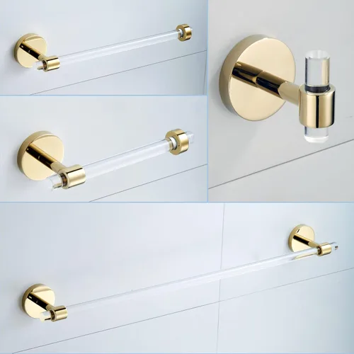 Miniatura 7 de Juego de accesorios de baño acrílico dorado – Juego de accesorios de baño Toallero de barra de toalla – Soporte de toalla de baño montado