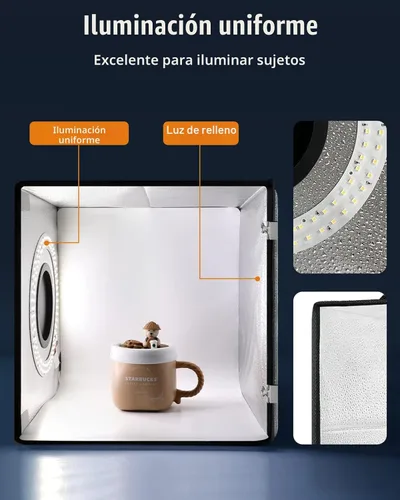 Miniatura 3 de DUCLUS Fotografía de caja de luz, caja de cabina de fotos de 12 x 12 pulgadas con 120 luces LED regulables y CRI>95, caja de luz portátil con 8