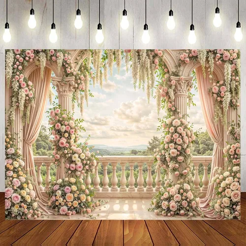 Miniatura 12 de Telón de fondo de flores de primavera de 5 x 3 pies para sesión de fotos de flores rosas y flores, decoración de fiesta de té, telón de fondo